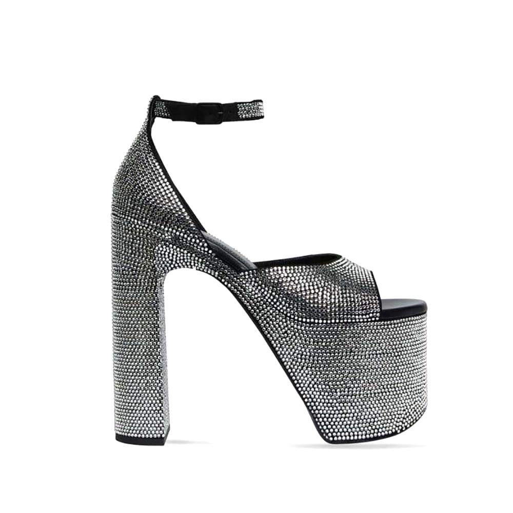 GIÀY Balenciaga Women Camden 160mm Sandal with Rhinestones in Black