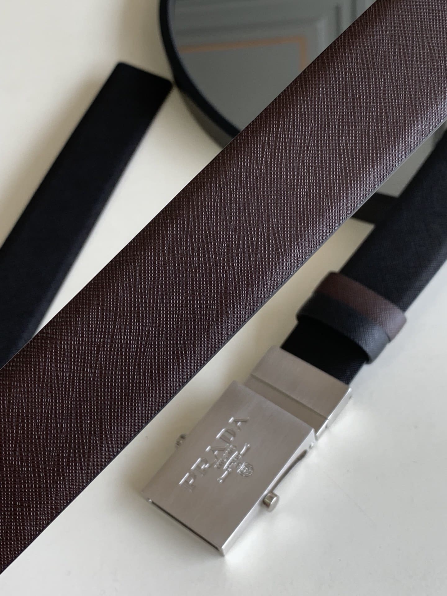 DÂY LƯNG PRADA BLACK SAFFIANO LEATHER Khóa bạc