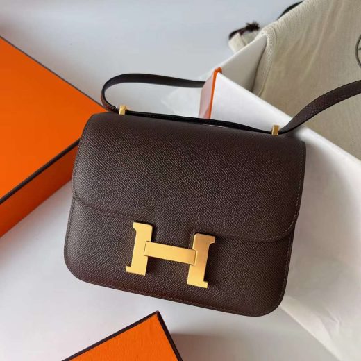 Túi Hermes Constance Epsom Chocolate Gold Hardware Handmade khâu tay 18cm