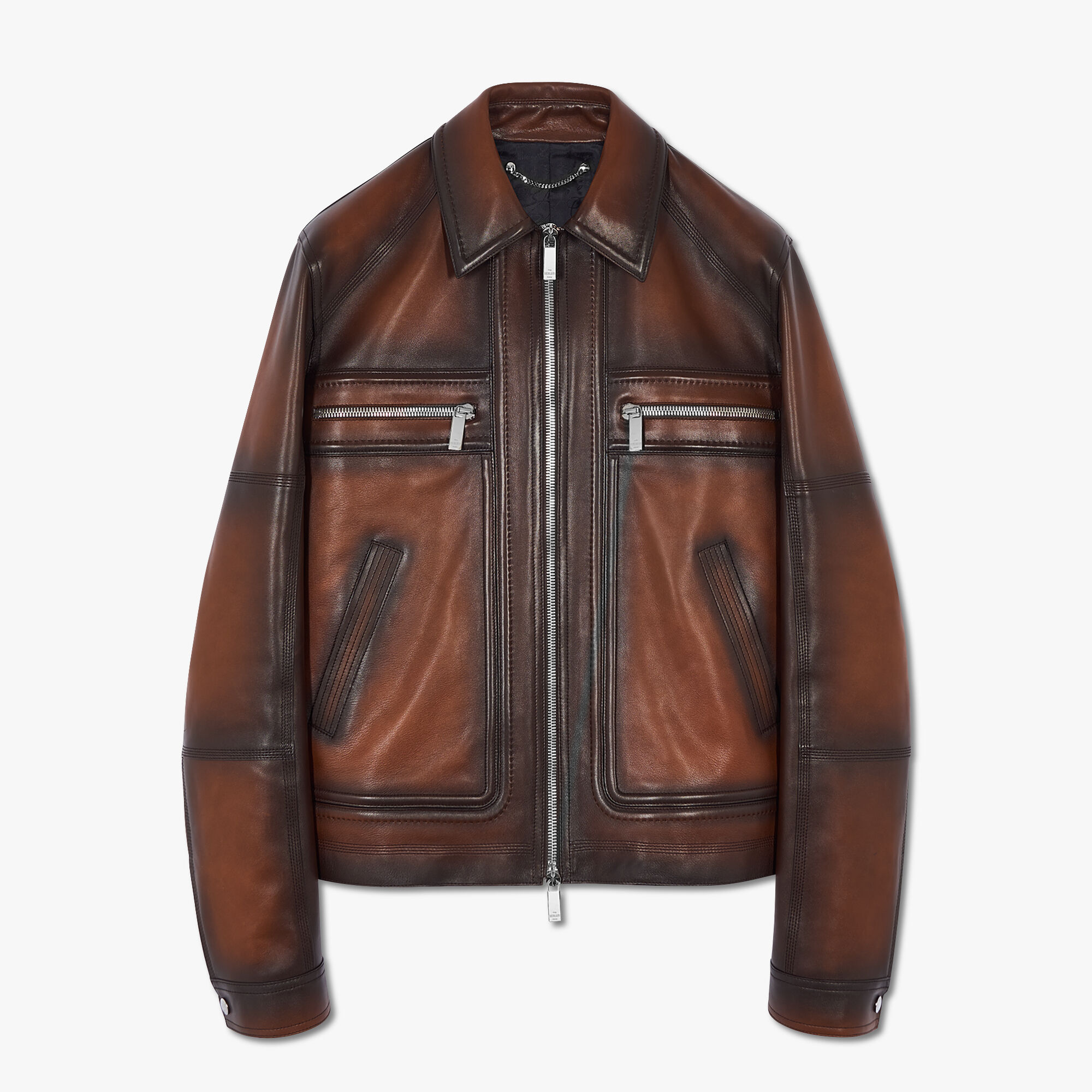 ÁO BERLUTI PATINA DARK BROWN leather jacket SS2021
