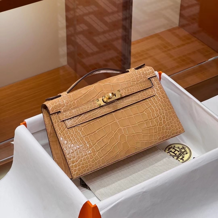 TÚI HERMES Kelly Pochette Alligator Light Brown da cá sấu 22CM(giá liên hệ)