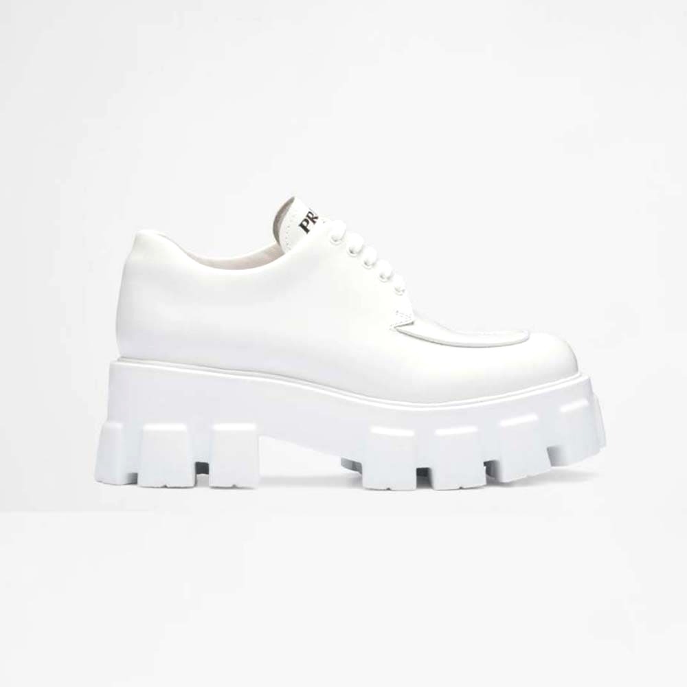 GIÀY Prada Women Monolith Brushed Leather Lace-up Shoes-White