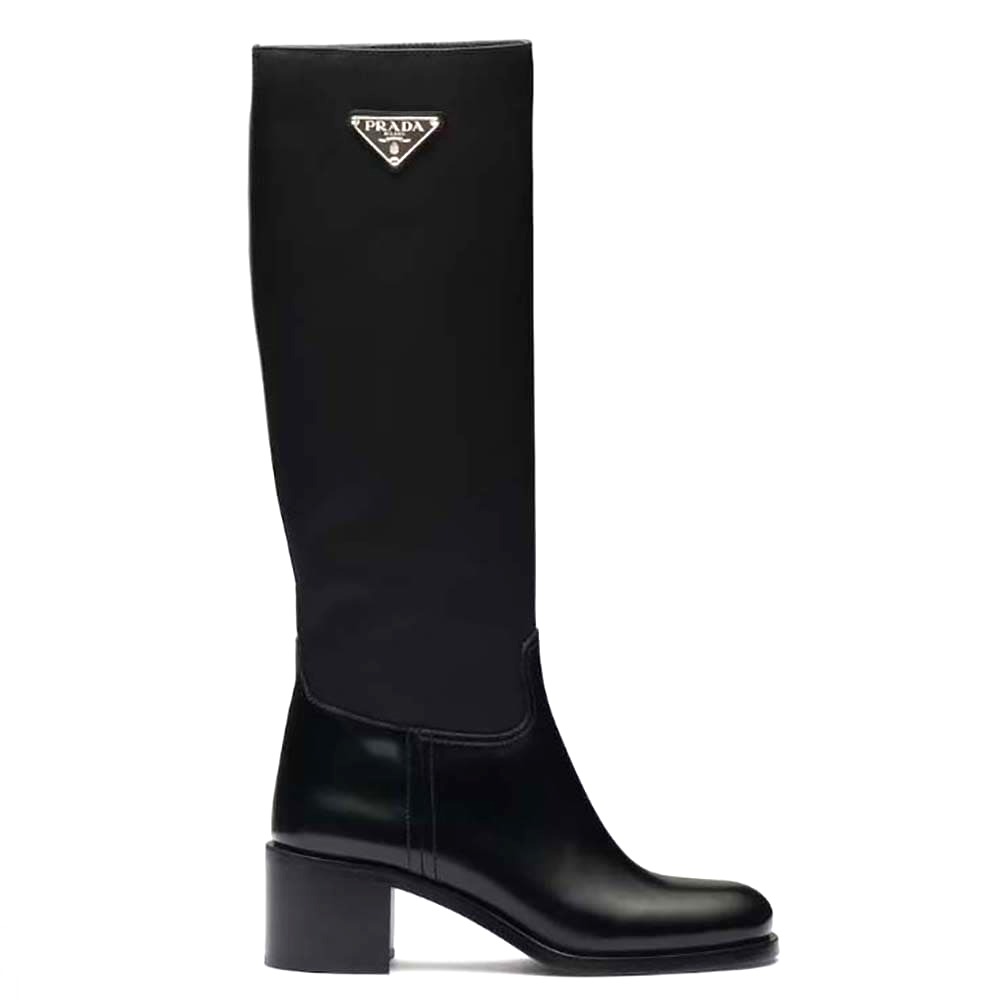 GIÀY Prada Women Brushed Leather and Nylon Boots-Black
