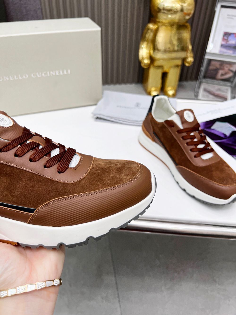 GIÀY BRUNELLO CUCINELLI Suede Brown Sneaker shoes