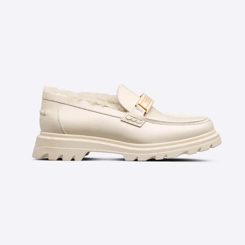 GIÀY Dior Women Code Loafer White Brushed Calfskin and Shearling