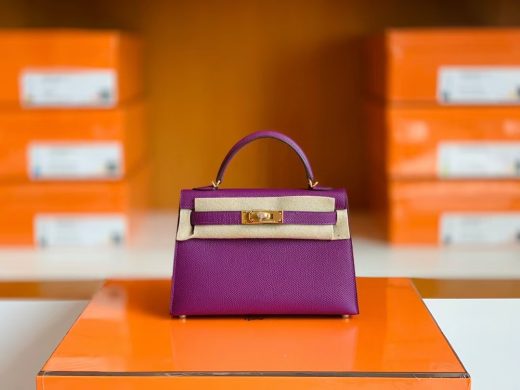 Túi Hermes Mini Kelly Epsom actiniae purple Gold Hardware Handmade khâu tay 19cm