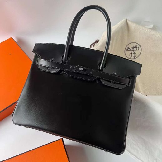 Túi  Hermes Birkin Boxcalf Black Black Buckle Handmade khâu tay 30cm