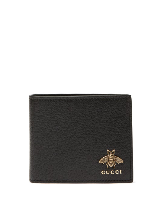 VÍ GUCCI Bee-plaque leather bi-fold wallet