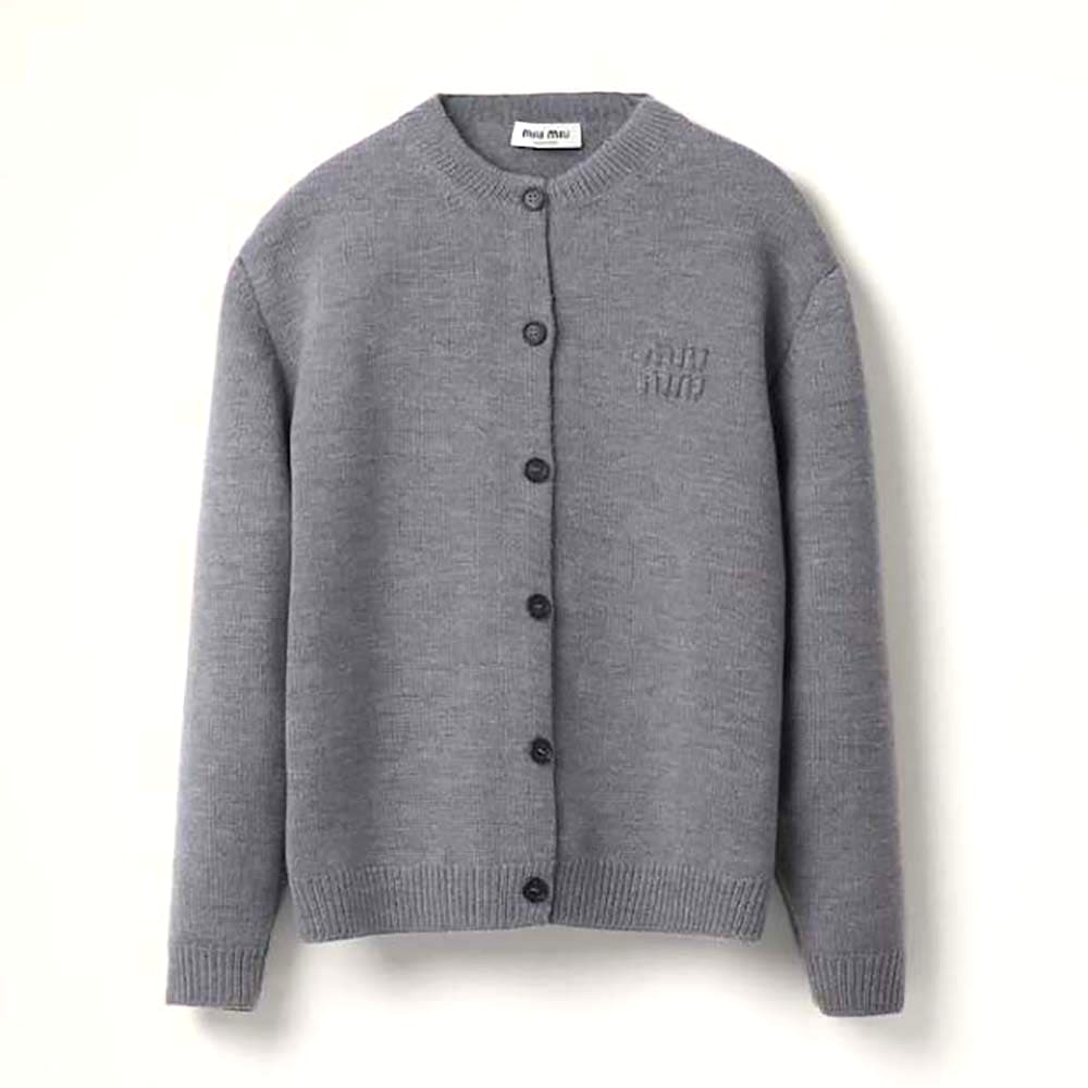 ÁO Miu Miu Women Wool and Nylon Knit Cardigan-Silver