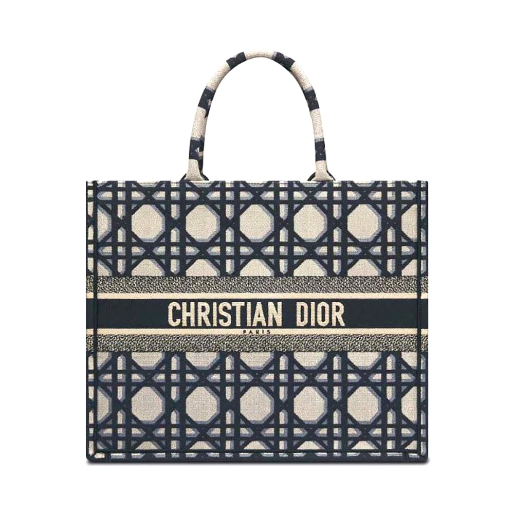 TÚI Dior Women Large Dior Book Tote Beige and Blue Macrocannage Embroidery