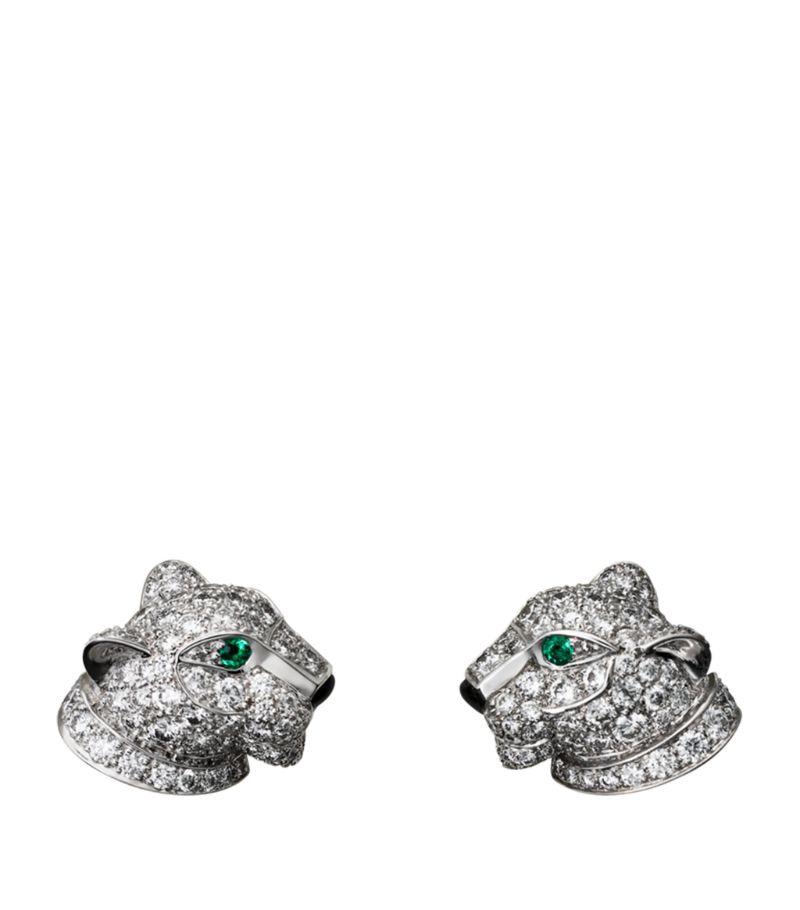 Bông tai CARTIER White Gold, Diamond and Emerald Panthère de Cartier Earrings vàng trắng 18K