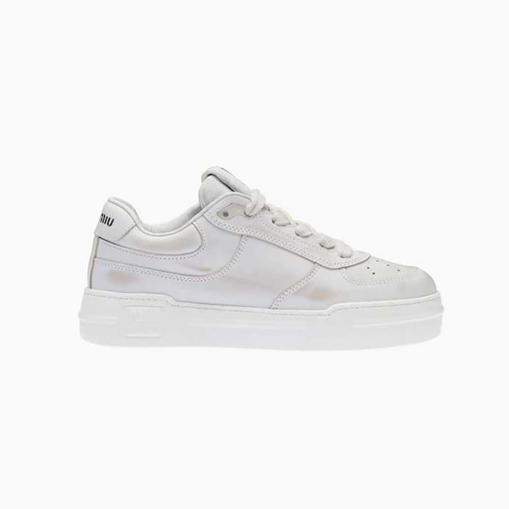 GIÀY Miu Miu Women Bleached Leather Sneakers-White