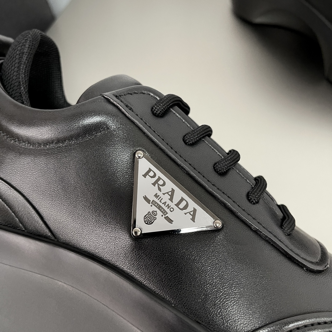 GIÀY PRADA Leather and Re-Nylon Sneakers Black