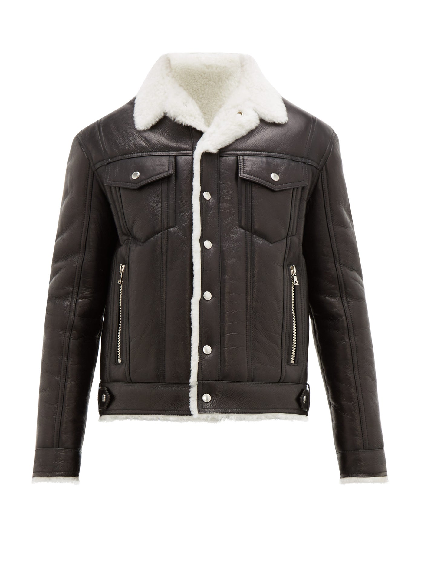 ÁO BALMAIN  Shearling-lined leather flight jacket