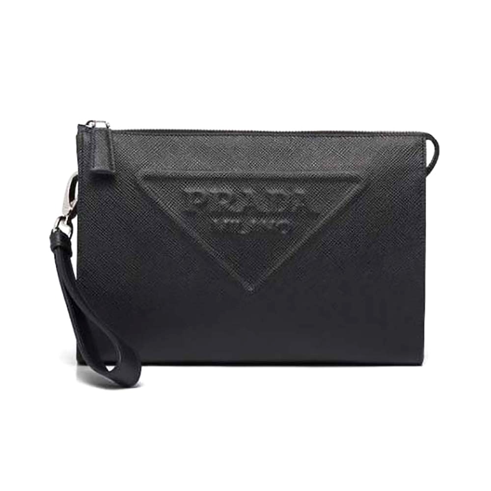TÚI PRADA Men Saffiano Leather Pouch-Black
