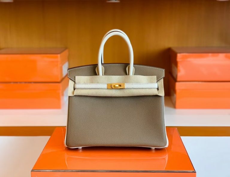 Túi Hermes Birkin Togo Etoupe Grey & Creamy White Gold Hardware Handmade khâu tay 25cm