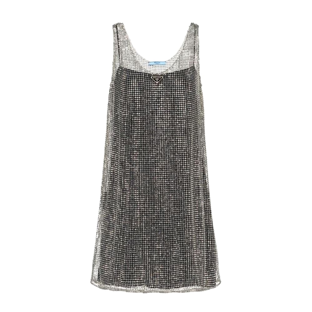 Váy Prada Women Rhinestone Embroidered Mesh Mini-Dress
