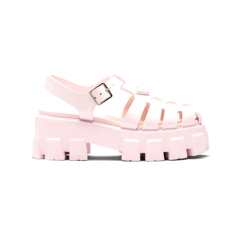 DÉP SANDALS Prada Women Foam Rubber Sandals with Enameled Metal Triangle Logo-Pink