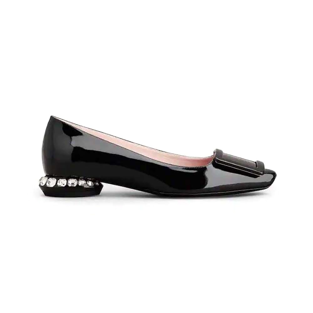 GIÀY Roger Vivier Women Strass Heel Covered Buckle Ballerinas in Nappa Leather-Black