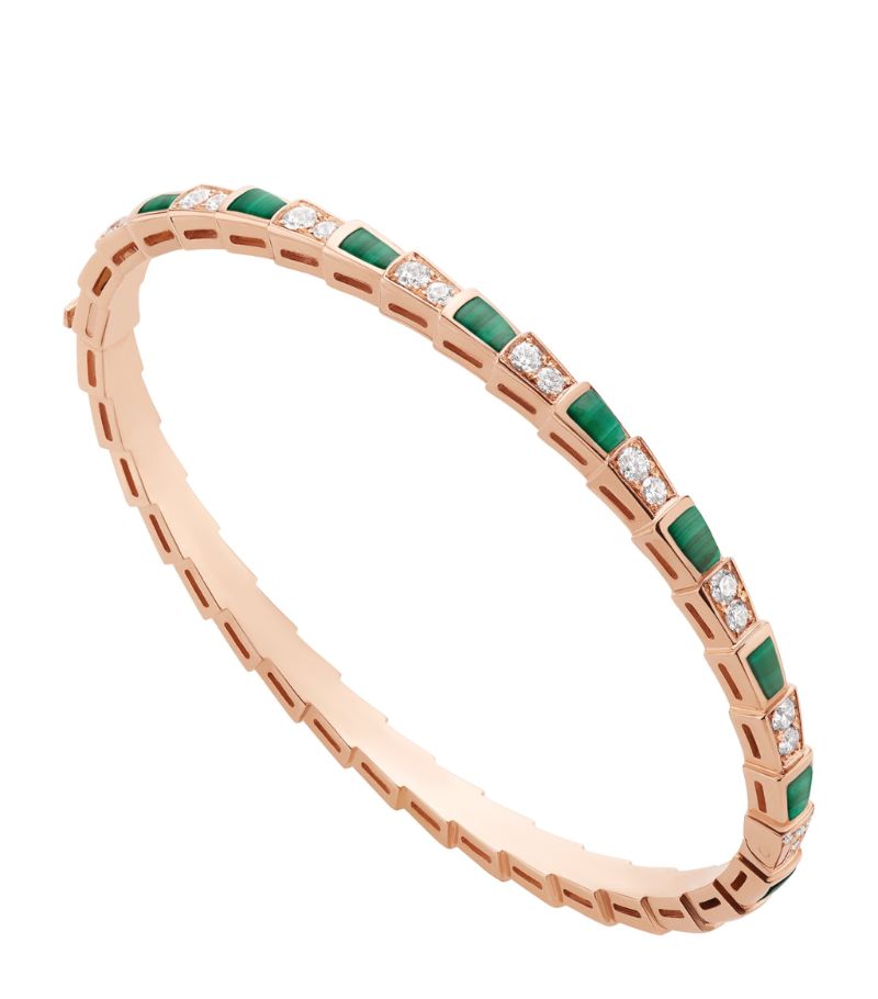 Vòng tay BVLGARI Rose Gold, Diamond and Malachite Serpenti Viper Bracelet vàng hồng 18K