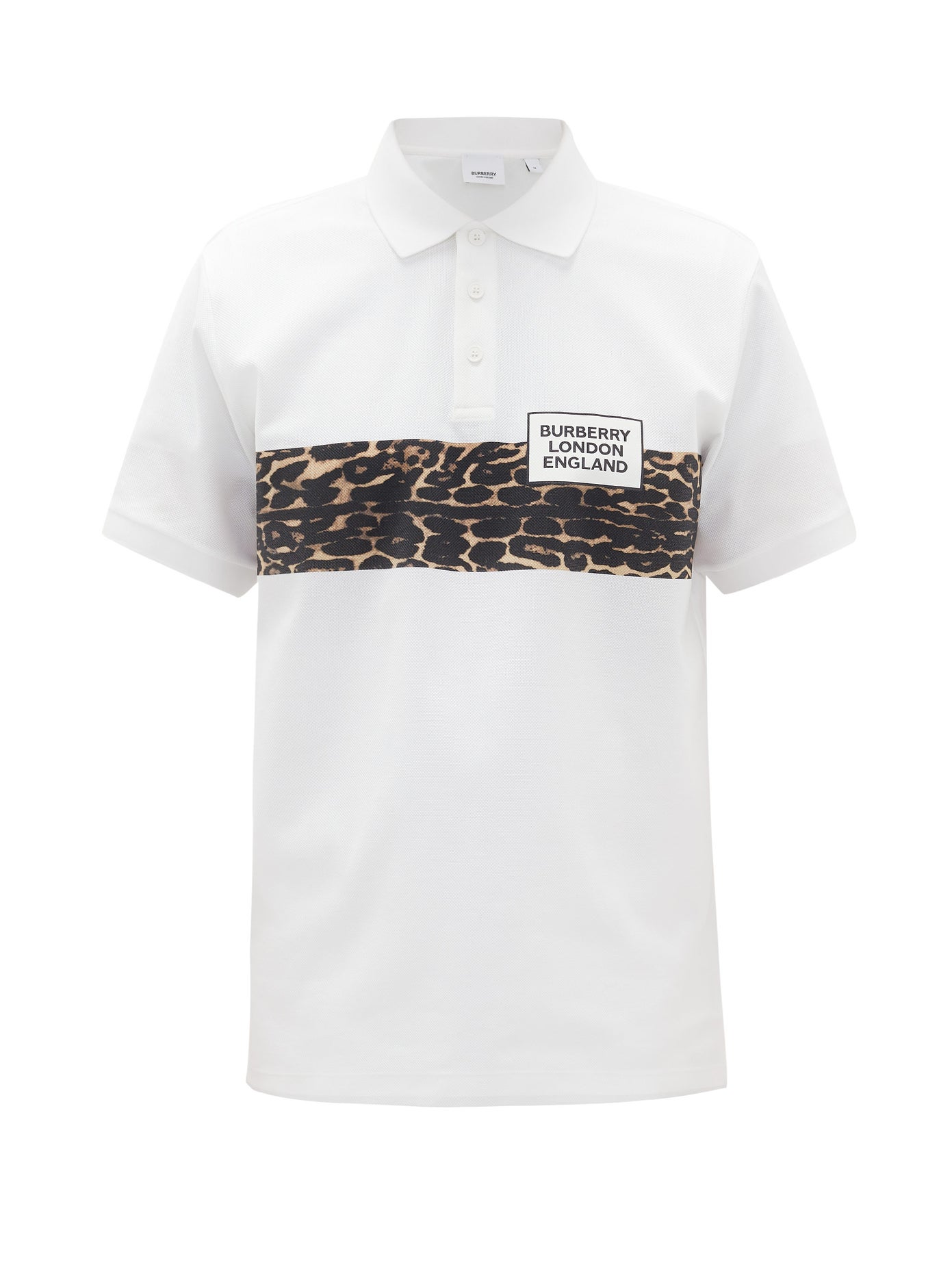 ÁO PHÔNG BURBERRY Somerville leopard-print cotton-blend polo shirt