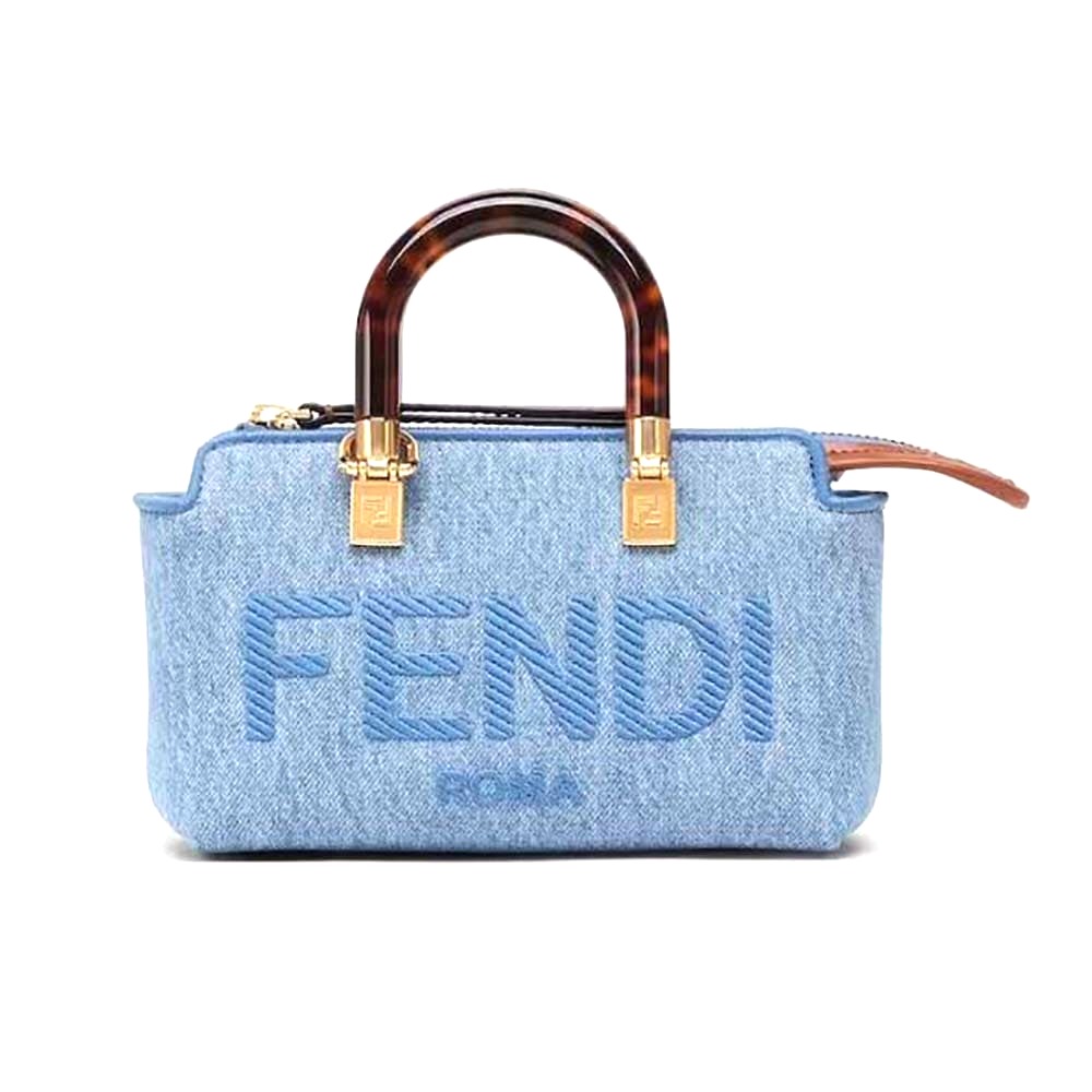 TÚI Fendi Women By The Way Mini Light Blue Denim Small Boston Bag