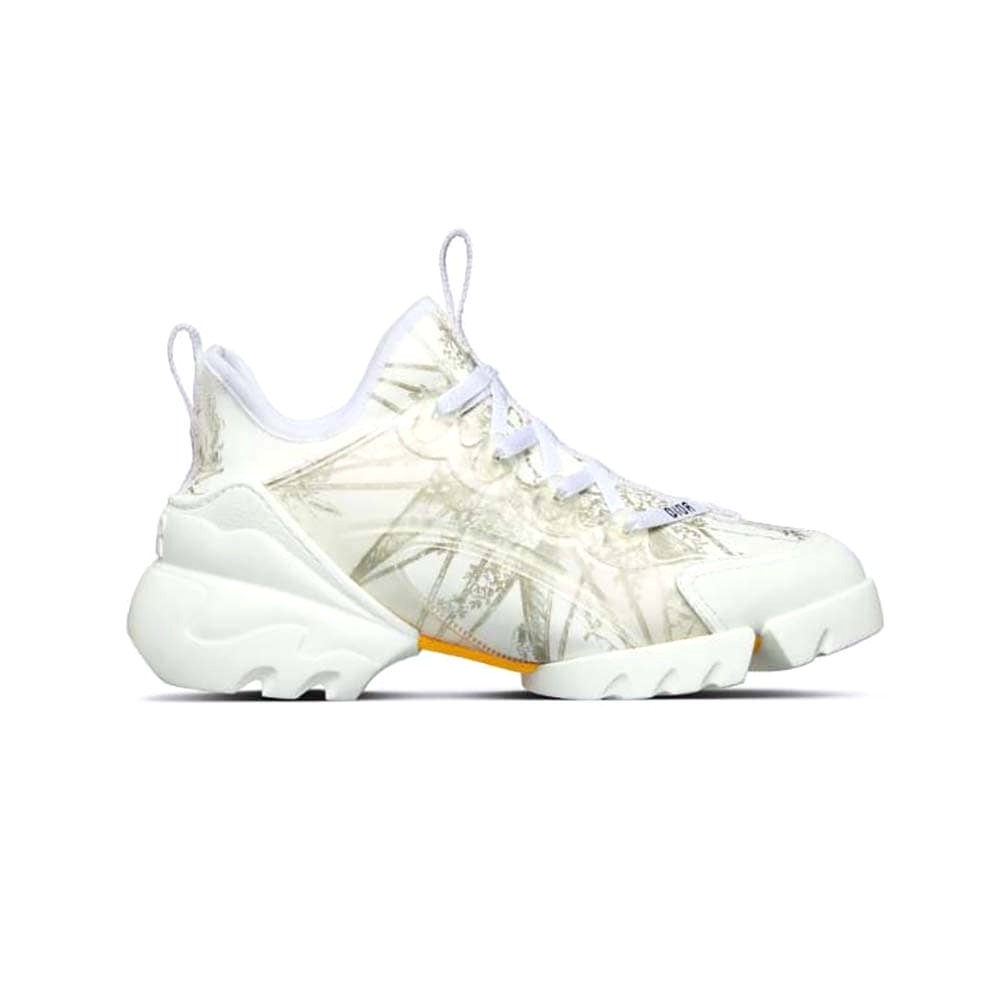 GIÀY Dior Women D-Connect Sneaker White and Gold-Tone Technical Fabric with Rêve D’Infini Print