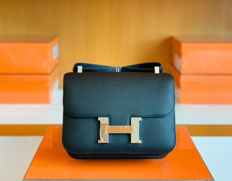 Túi Hermes Constance Epsom Black Silver Hardware  Handmade khâu tay 24cm