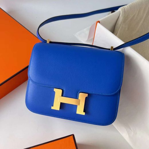 Túi Hermes Constance Swift Bright Blue Gold Hardware Handmade khâu tay 18cm