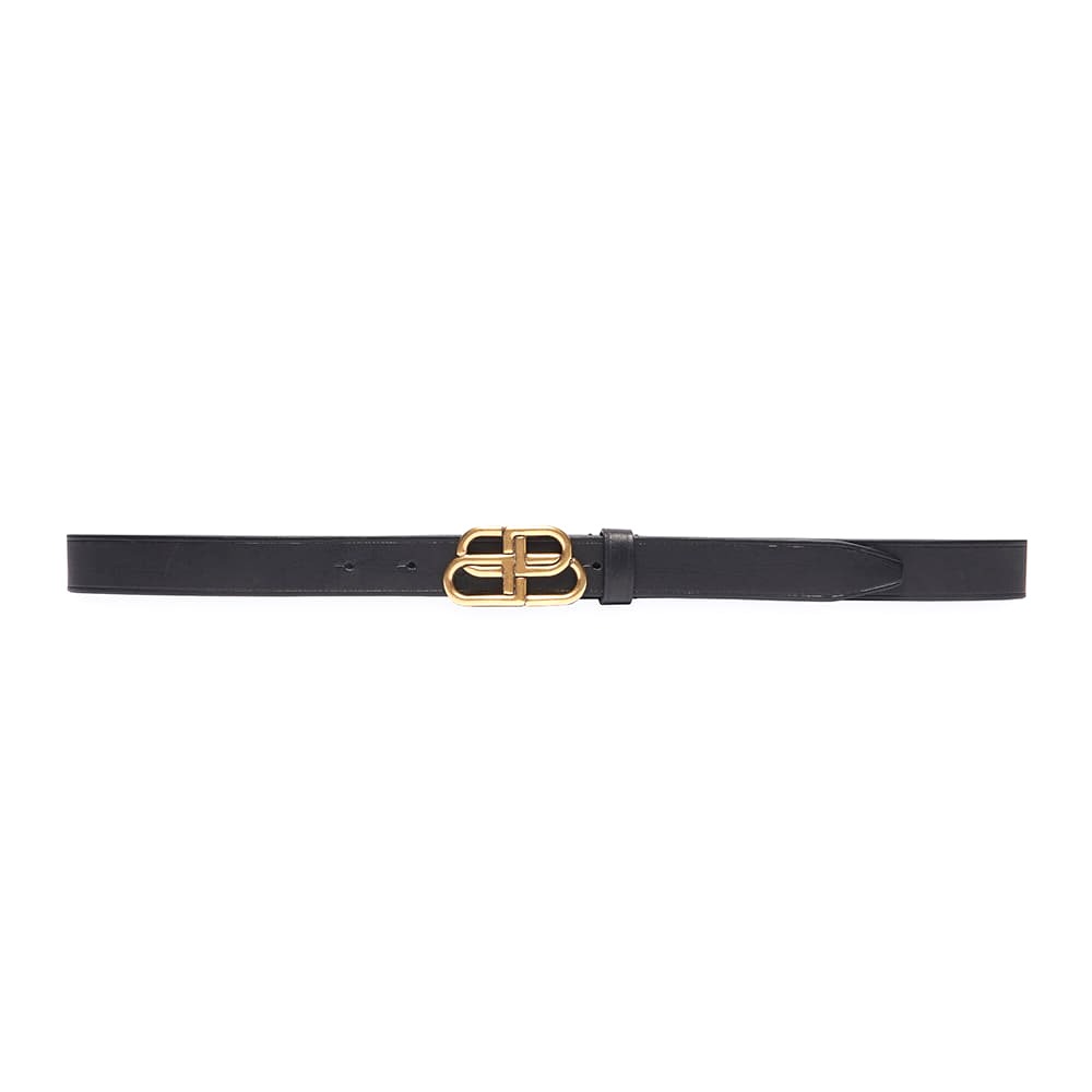 DÂY LƯNG Balenciaga Women New BB Belt in Black Calfskin and Aged Gold Buckle