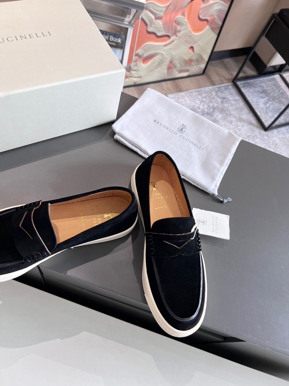 GIÀY BRUNELLO CUCINELLI Suede Black loafer shoes