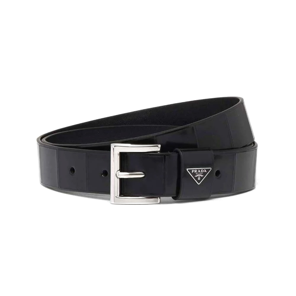 DÂY LƯNG Prada Women Brushed Leather Belt with Enameled Metal Triangle Logo