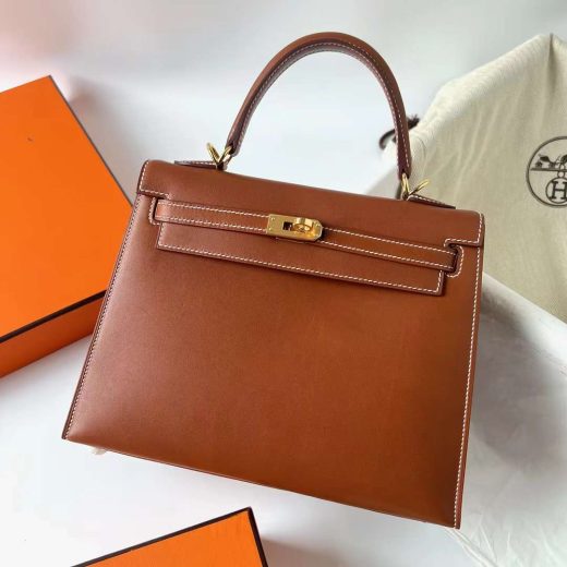 Túi Hermes Kelly Sellier Barenia Brown Gold Hardware Handmade khâu tay 25cm