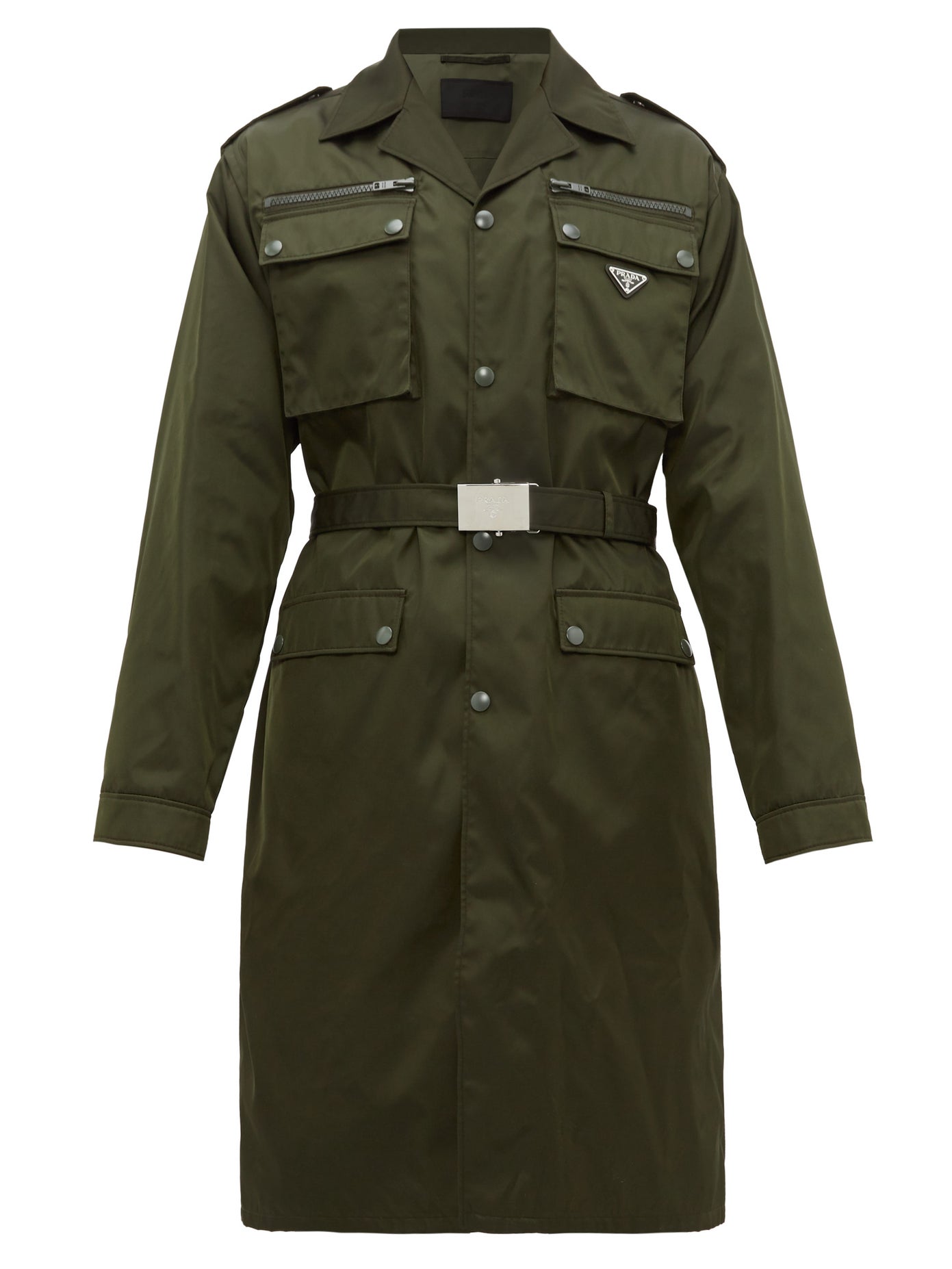 ÁO PRADA  Single-breasted patch-pocket nylon trench coat