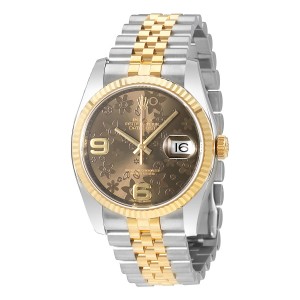 ĐỒNG HỒ ROLEX Oyster Perpetual Datejust 36 Brown Floral Dial Steel and 18K Yellow Gold
