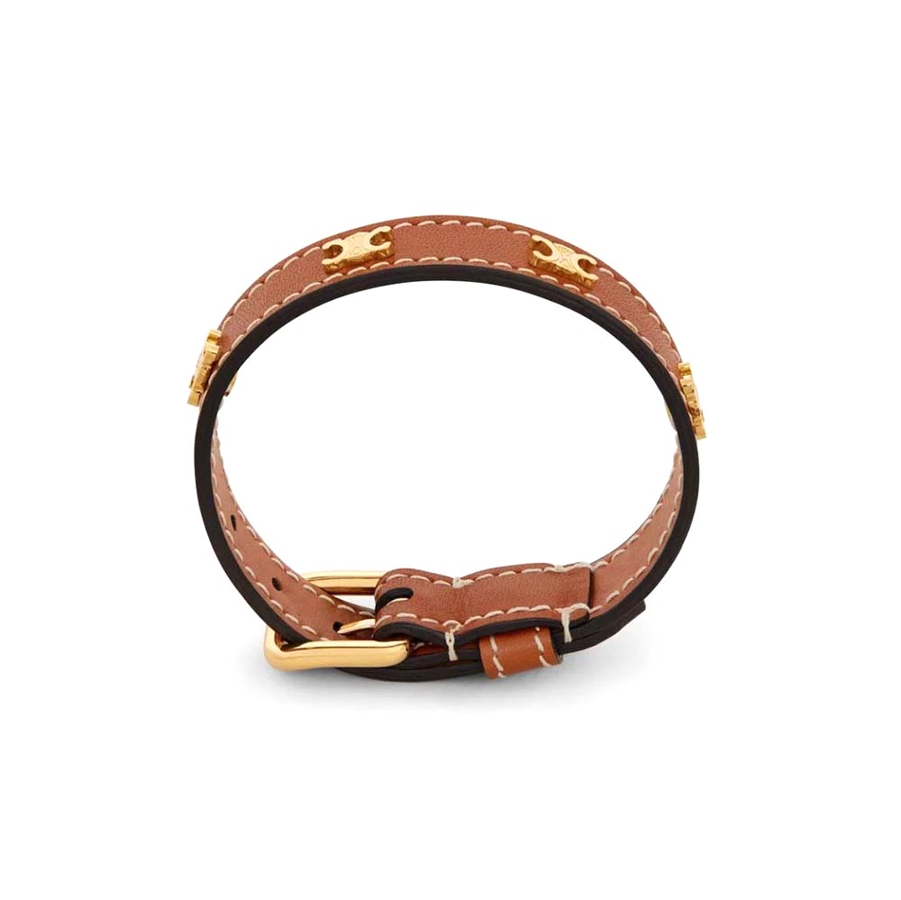Vòng tay Celine Women Triomphe Multi Leather Bracelet in Brass with Gold Finish and Smooth Calfskin-Pink