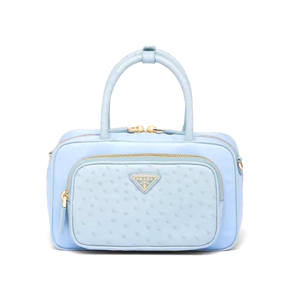 TÚI Prada Women Re-Nylon and Ostrich Leather Two-handle Bag da đà điểu