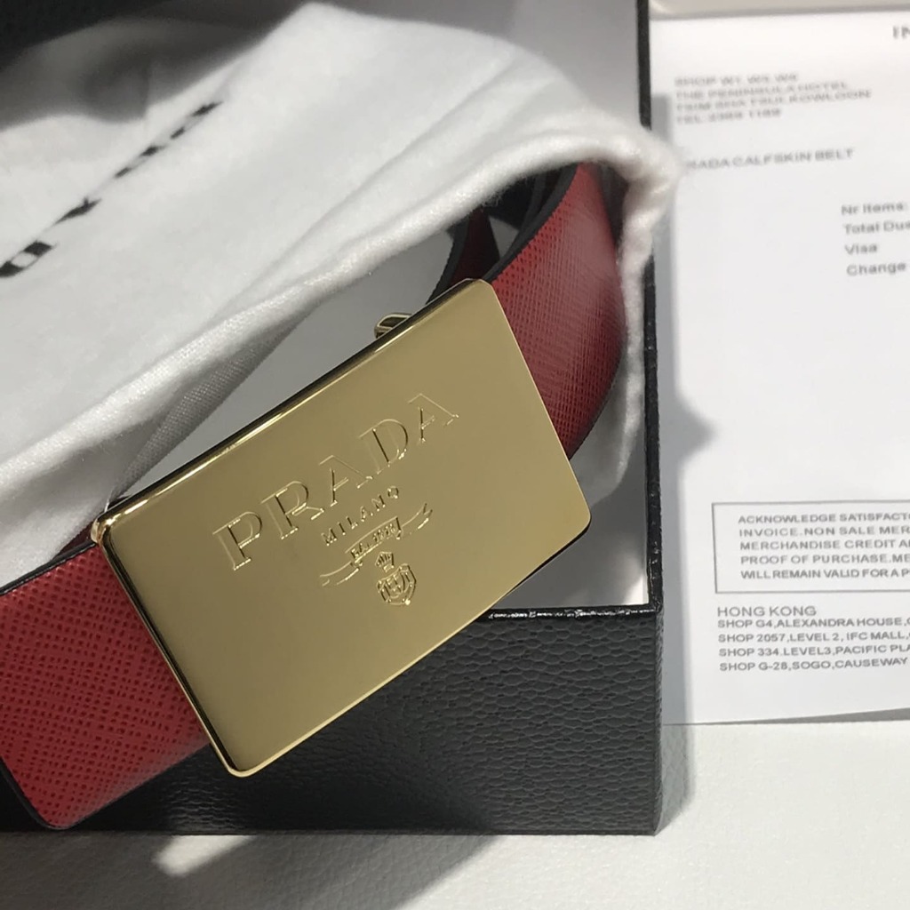DÂY LƯNG PRADA RED SAFFIANO LEATHER Khóa vàng