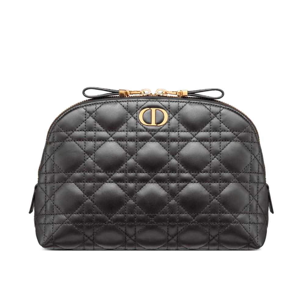 TÚI Dior Women Caro Beauty Pouch Black Cannage Lambskin