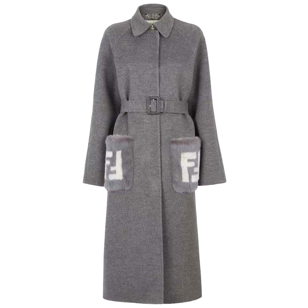 ÁO Fendi Women Coat Gray Wool Overcoat