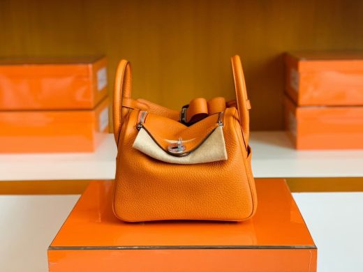 Túi Hermes Mini Lindy Orange Silver Hardware Handmade khâu tay 20cm