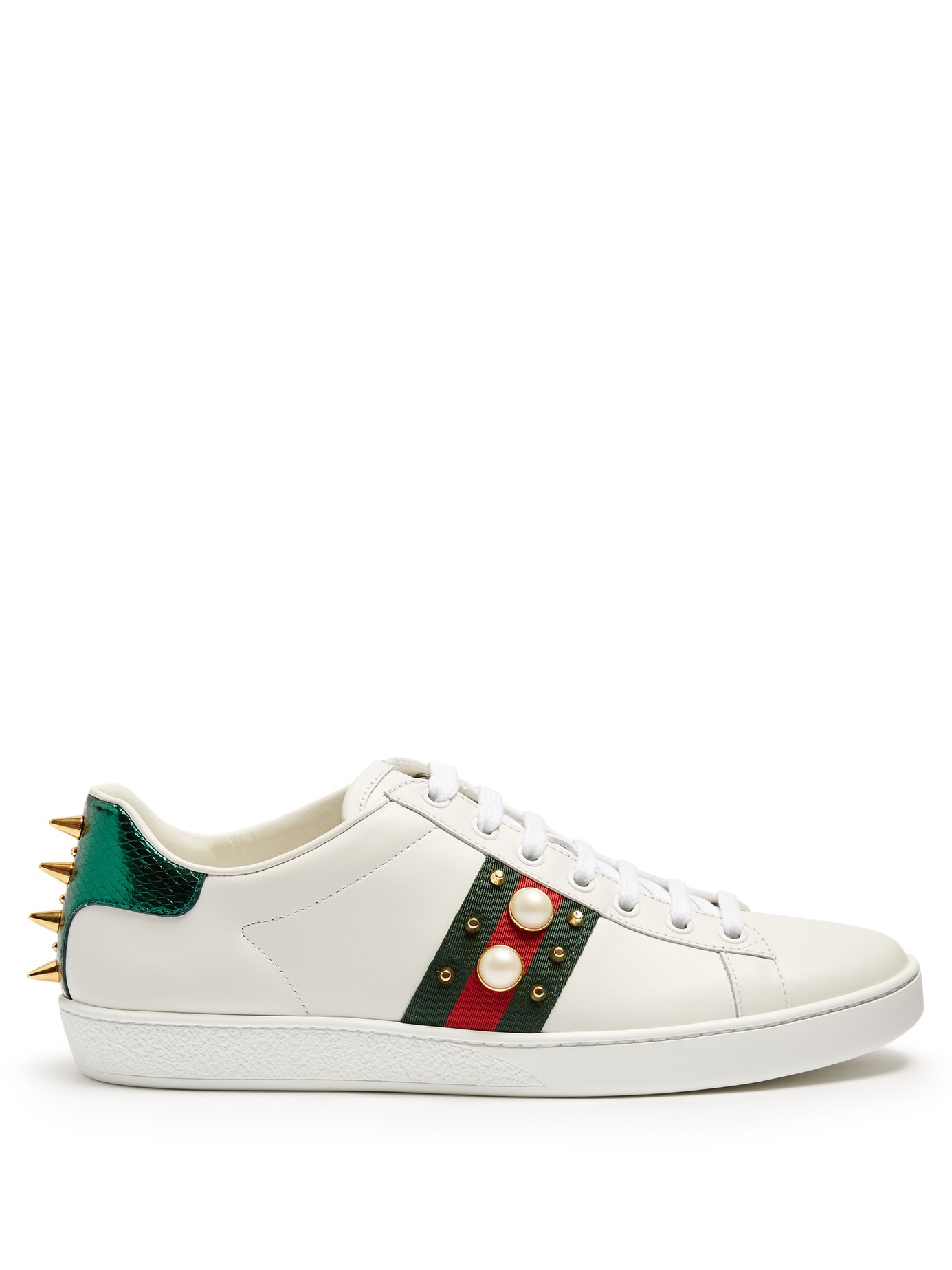 GIÀY SNEAKERS GUCCI New Ace stud-embellished leather trainers