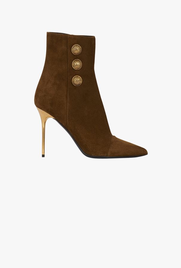 GIÀY BALMAIN Khaki suede Roni ankle boots
