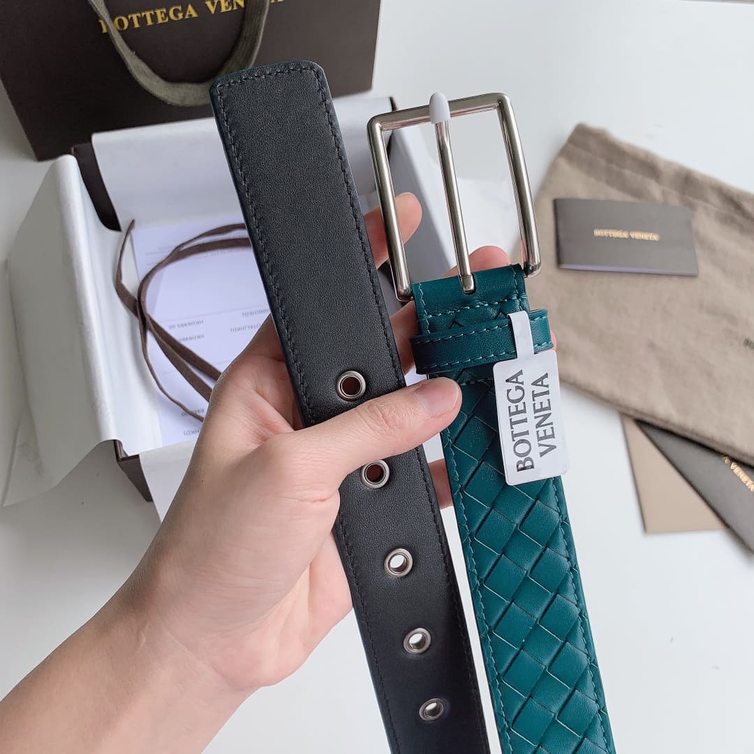 DÂY LƯNG BOTTGA VENETA GREEN INTRECCIATO LEATHER Khóa bạc