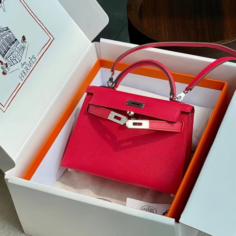 Túi Hermes Mini Kelly Rouge Tomate Epsom 19CM Handmade khâu tay(Giá liên hệ)