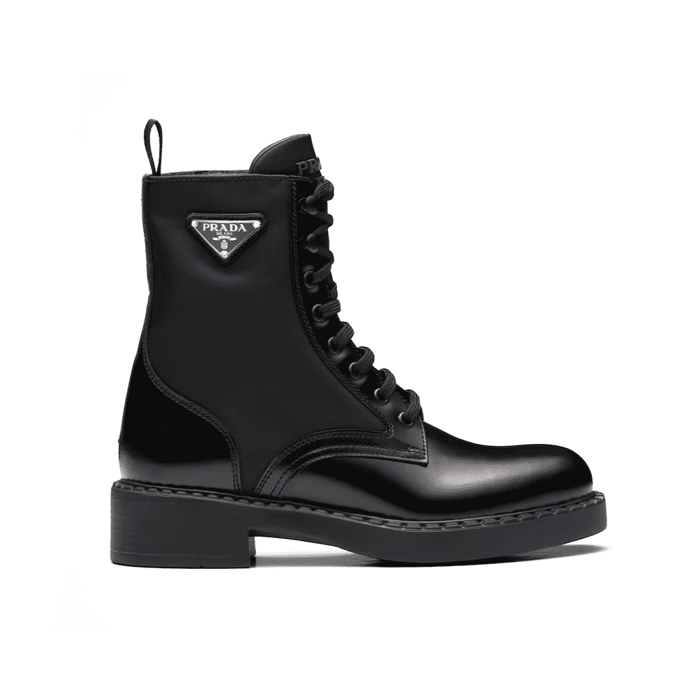 GIÀY Prada Women Brushed-Leather and Re-Nylon Boots-Black