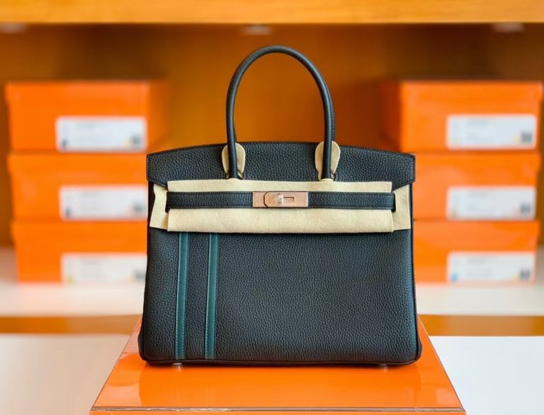Túi Hermes Birkin Togo Black & Green Color bar Silver Hardware Handmade khâu tay 30cm