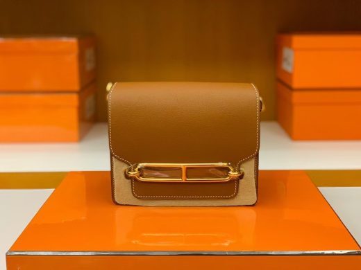 Túi Hermes Roulis evercolor Golden Brown Gold Hardware Handmade khâu tay 19cm