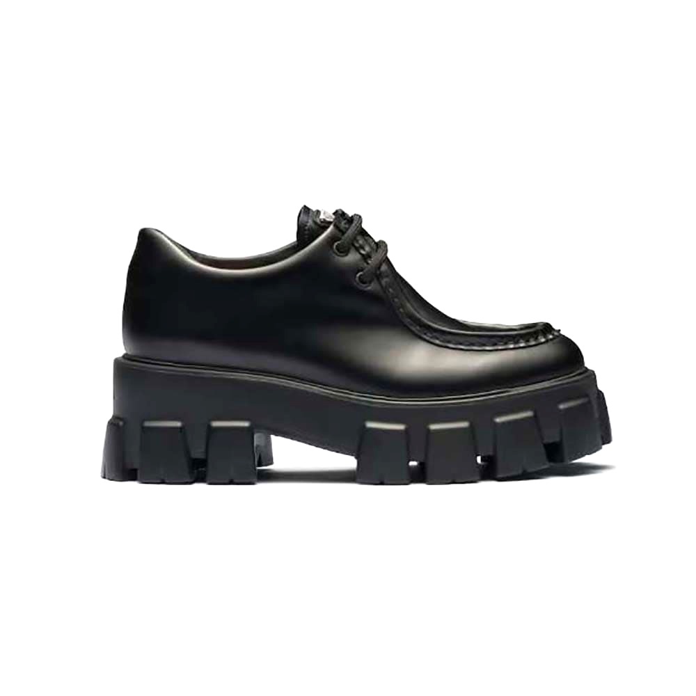 GIÀY Prada Women Monolith Brushed Leather Lace-up Shoes-Black