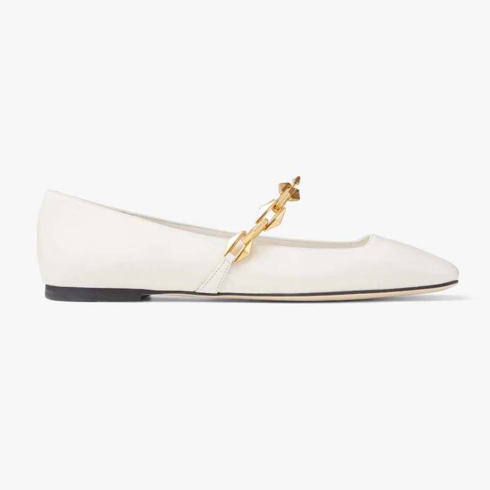 GIÀY Jimmy Choo Women Diamond Tilda Flat Black Nappa Leather Flats with Chain-White